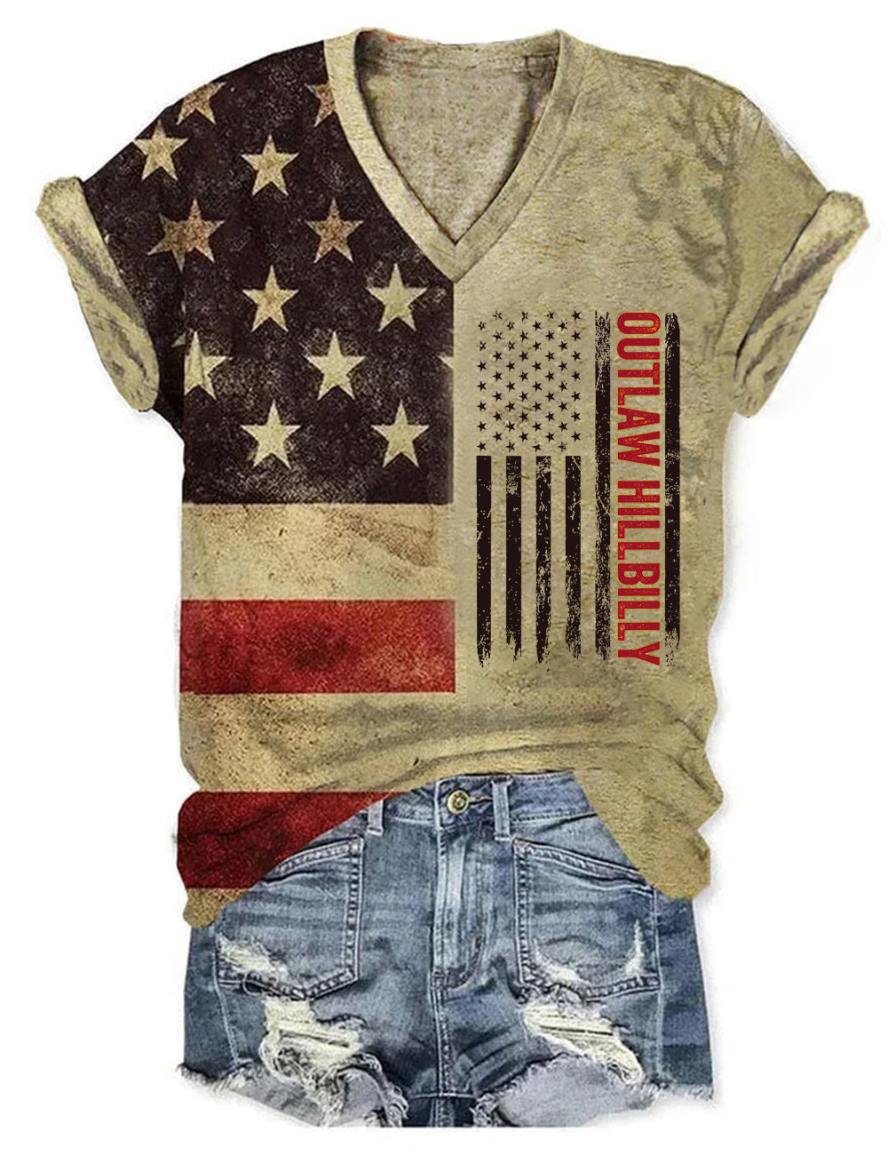 Women's Outlaw Hillbilly Print V Neck T-Shirt