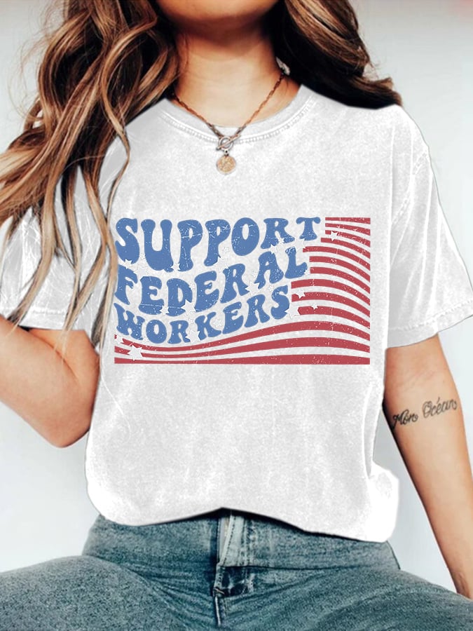 Retro Support Federal Workers Print T-Shirt