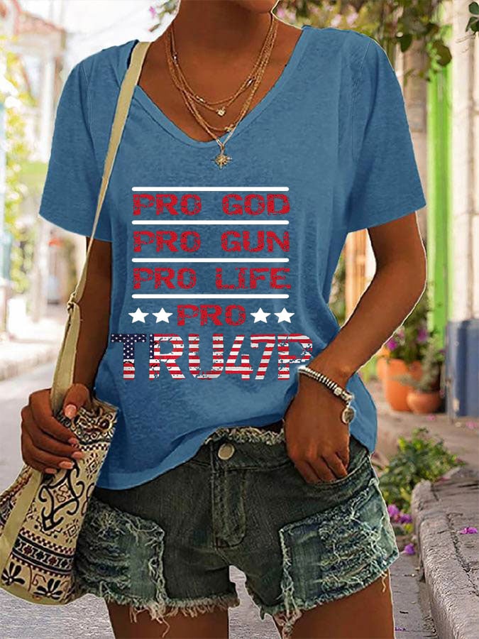 Women's Pro God Pro Gun Pro Life Print Round Neck T-Shirt