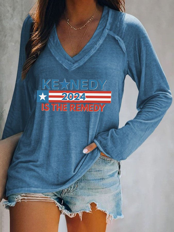Women's The Kennedy Is The Remedy Print V Neck T-Shirt