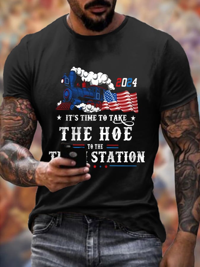 Men's It's Time To Take The Hoe To Train Station Print T-shirt