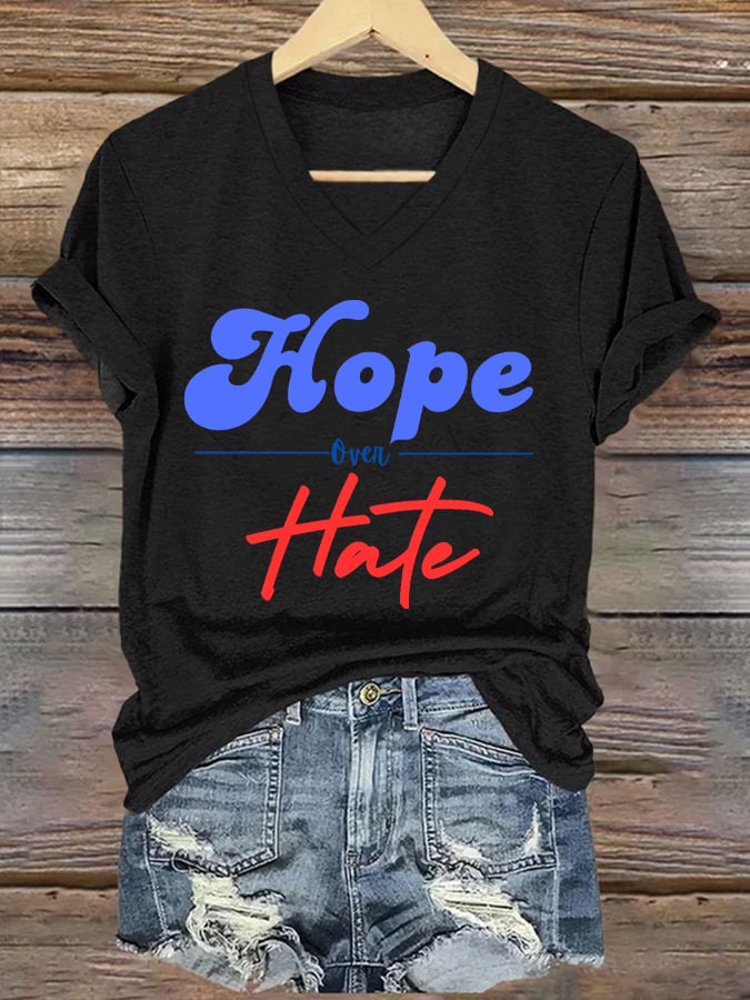 Women's Hope Over Hate Print V-Neck T-Shirt