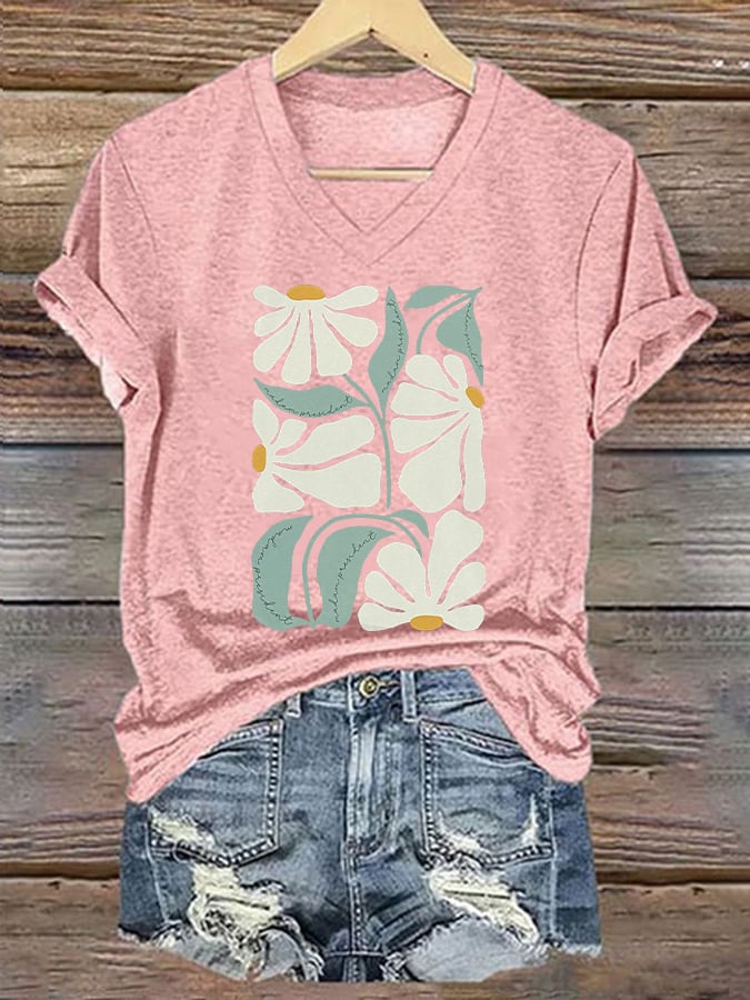 Women's Feminism Flower Print V-Neck T-Shirt