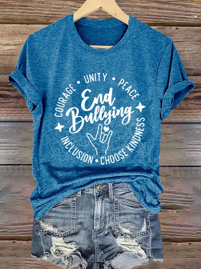 Retro Bullying Prevention Month Awareness End Bullying Choose Kindness Print T-Shirt
