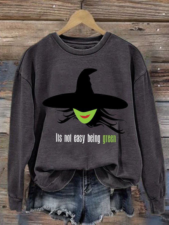 Women's Its Not Easy Being Green Witch Print Round Neck Sweatshirt