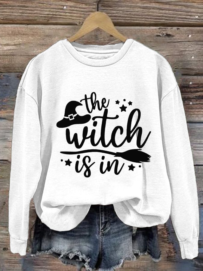 Women's Halloween Witch Print Casual Crew Neck Sweatshirt