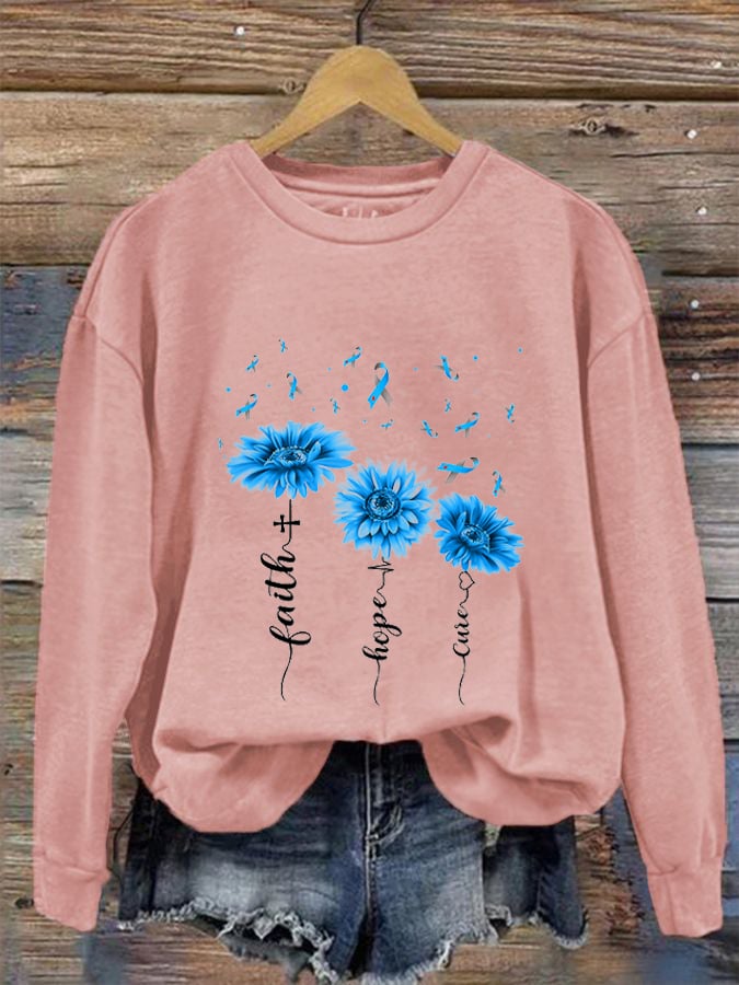 Women's Diabetes awareness Faith Hope Cure Sunflower Printed Sweatshirt