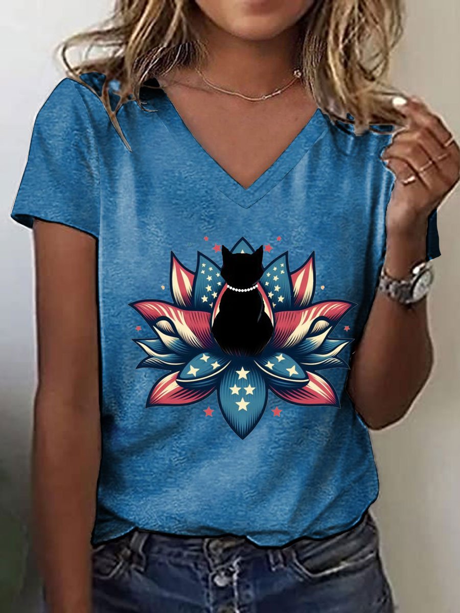Women's Cat&Lotus Comma La Print T-Shirt