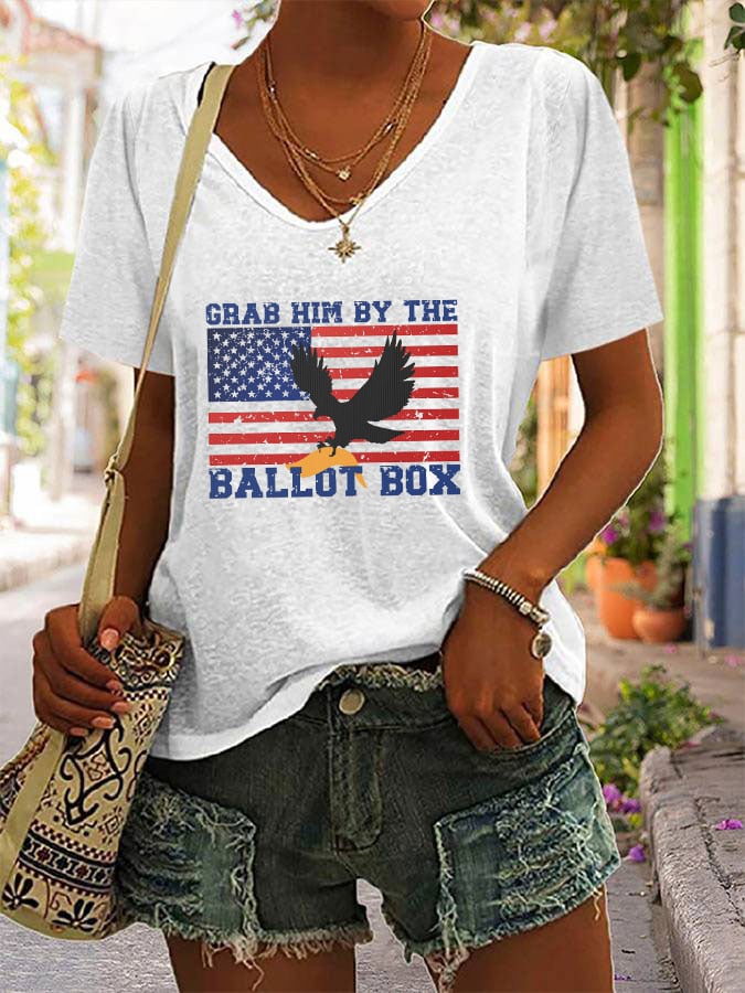 Women's Grab Him By The Ballot Box Print V-Neck T-Shirt