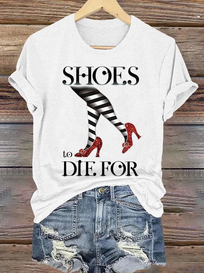 Women's Halloween irresistible shoes print casual T-shirt