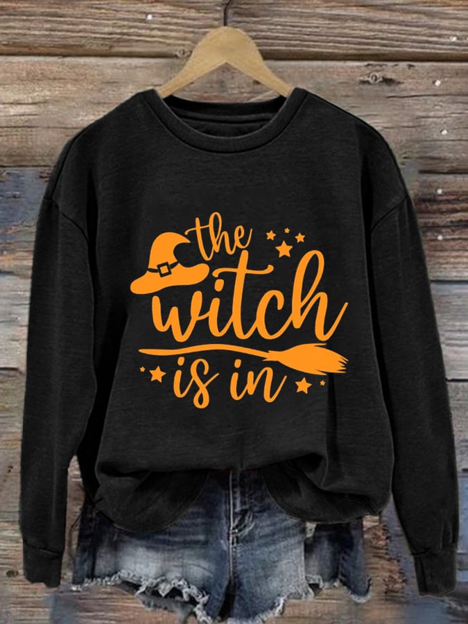 Women's Halloween Witch Print Casual Crew Neck Sweatshirt