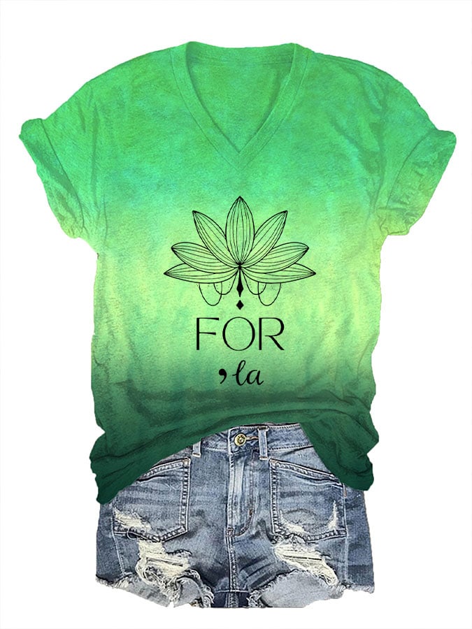 💙VOTE BLUE💙Women's Lotus For Comma La Print V-Neck T-Shirt