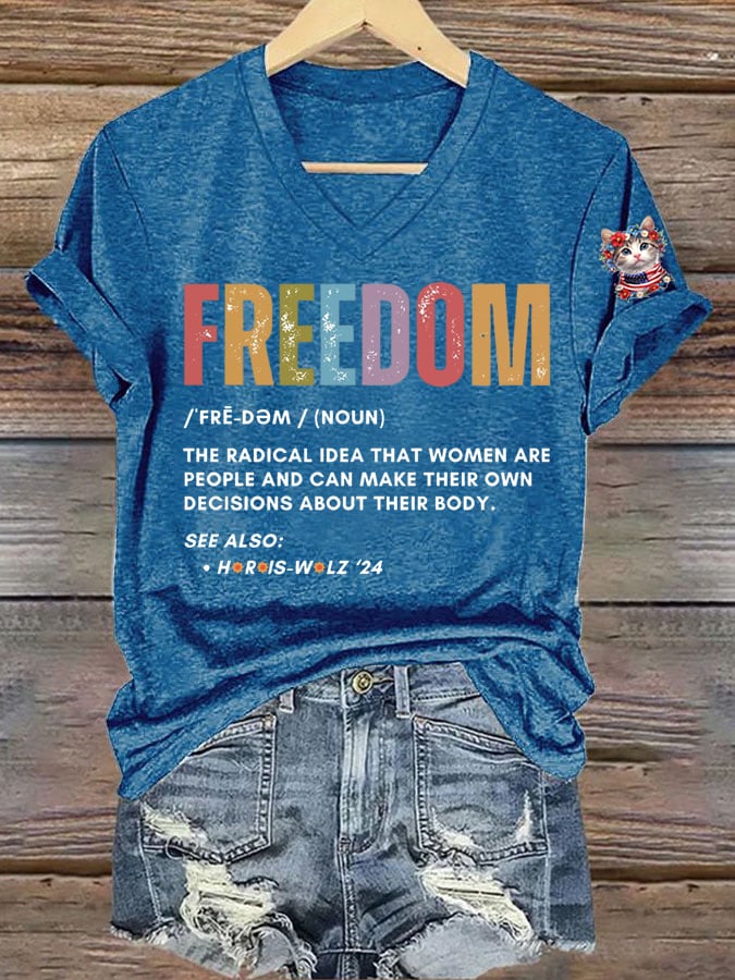 Women's La  Cat Freedom Printed Short-Sleeved T-Shirt
