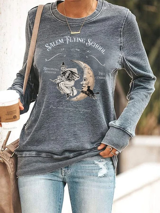 Halloween Vintage Witch Print Sweatshirt