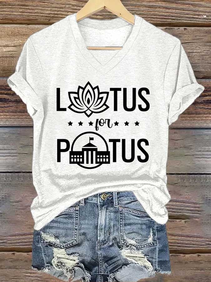 Women'S Retro Lotus For Potus Print T-Shirt