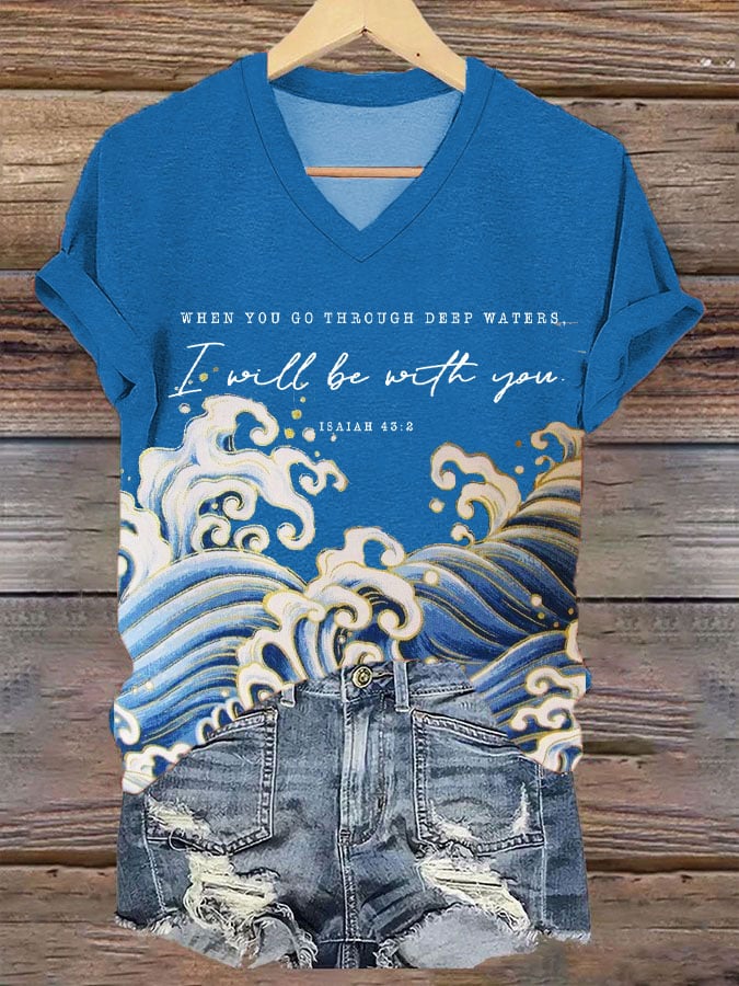 Women's When You Go Through Deep Waters I Will Be With You Print T-Shirt