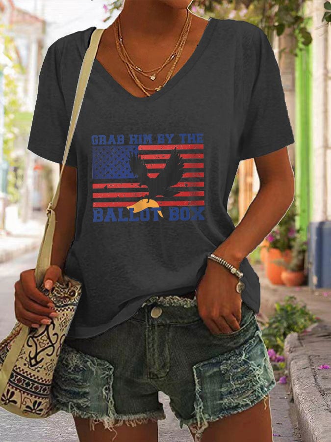 Women's Grab Him By The Ballot Box Print V-Neck T-Shirt