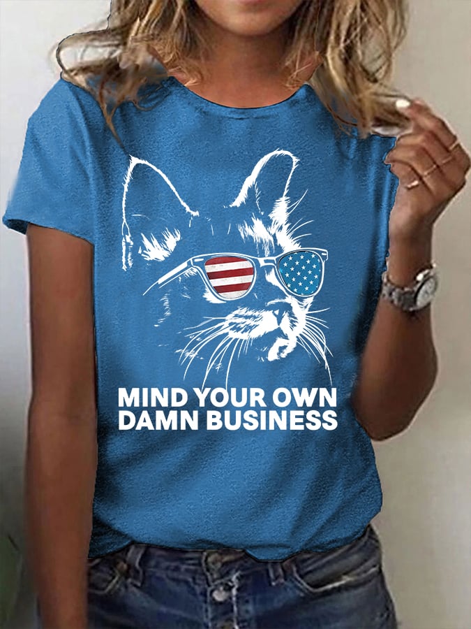 Women's Mind Your Own Damn Business Printed Crew Neck T-Shirt