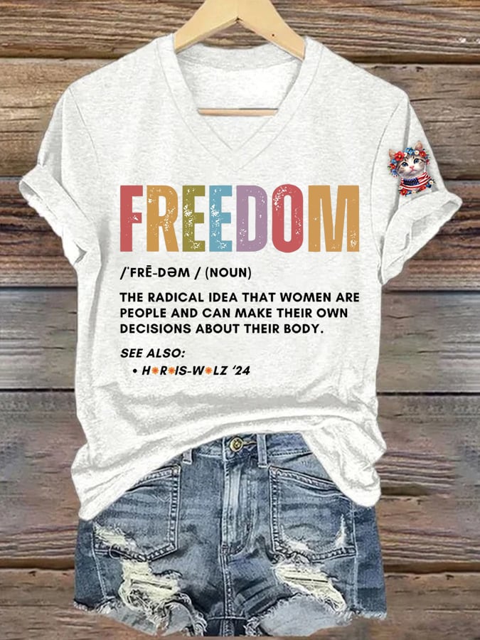 Women's La  Cat Freedom Printed Short-Sleeved T-Shirt