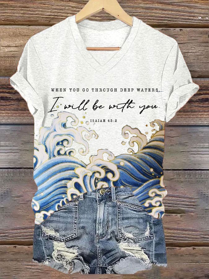 Women's When You Go Through Deep Waters I Will Be With You Print T-Shirt