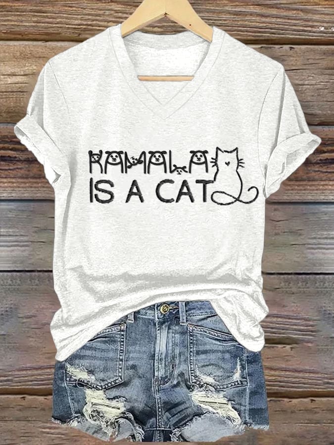 Women's La Is A Cat Print Casual T-Shirt