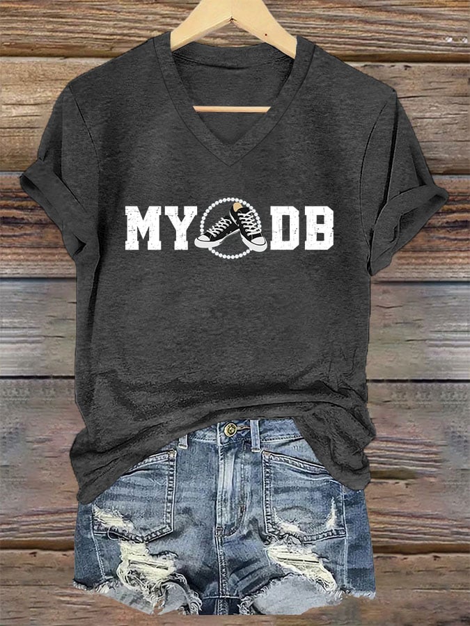 Women's MYODB Sneakers & Pearls Printed V-Neck T-Shirt