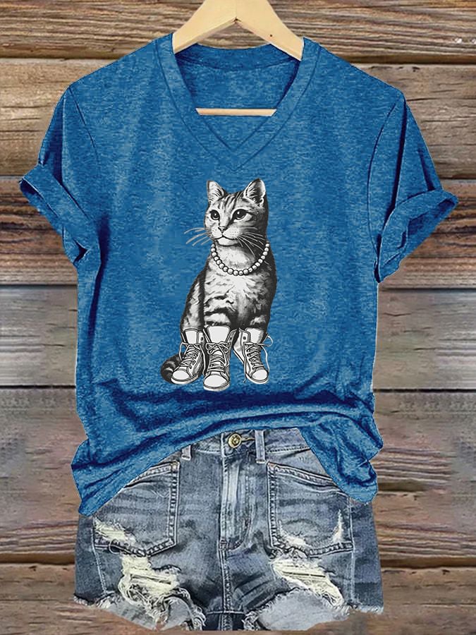 Women's La Cat Printed Short-Sleeved T-Shirt