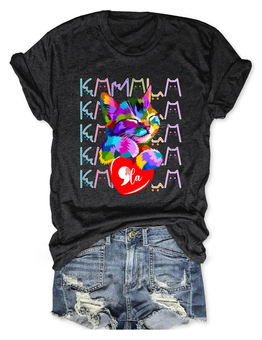 Women's Comma La Cat Print T-Shirt