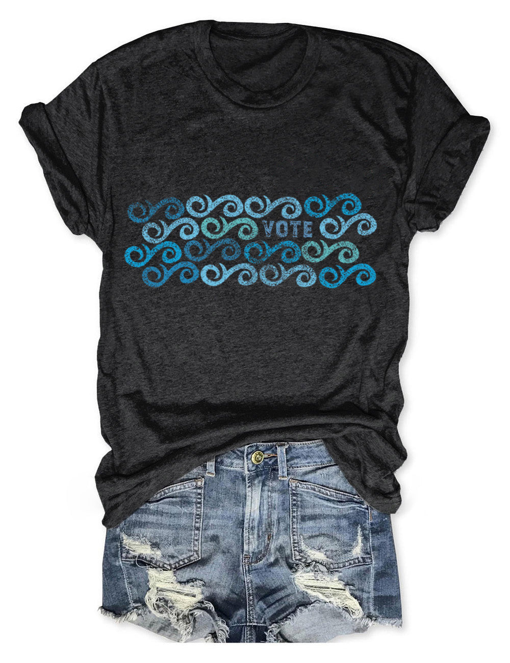 Women's Blue Waves Comma La Print T-Shirt