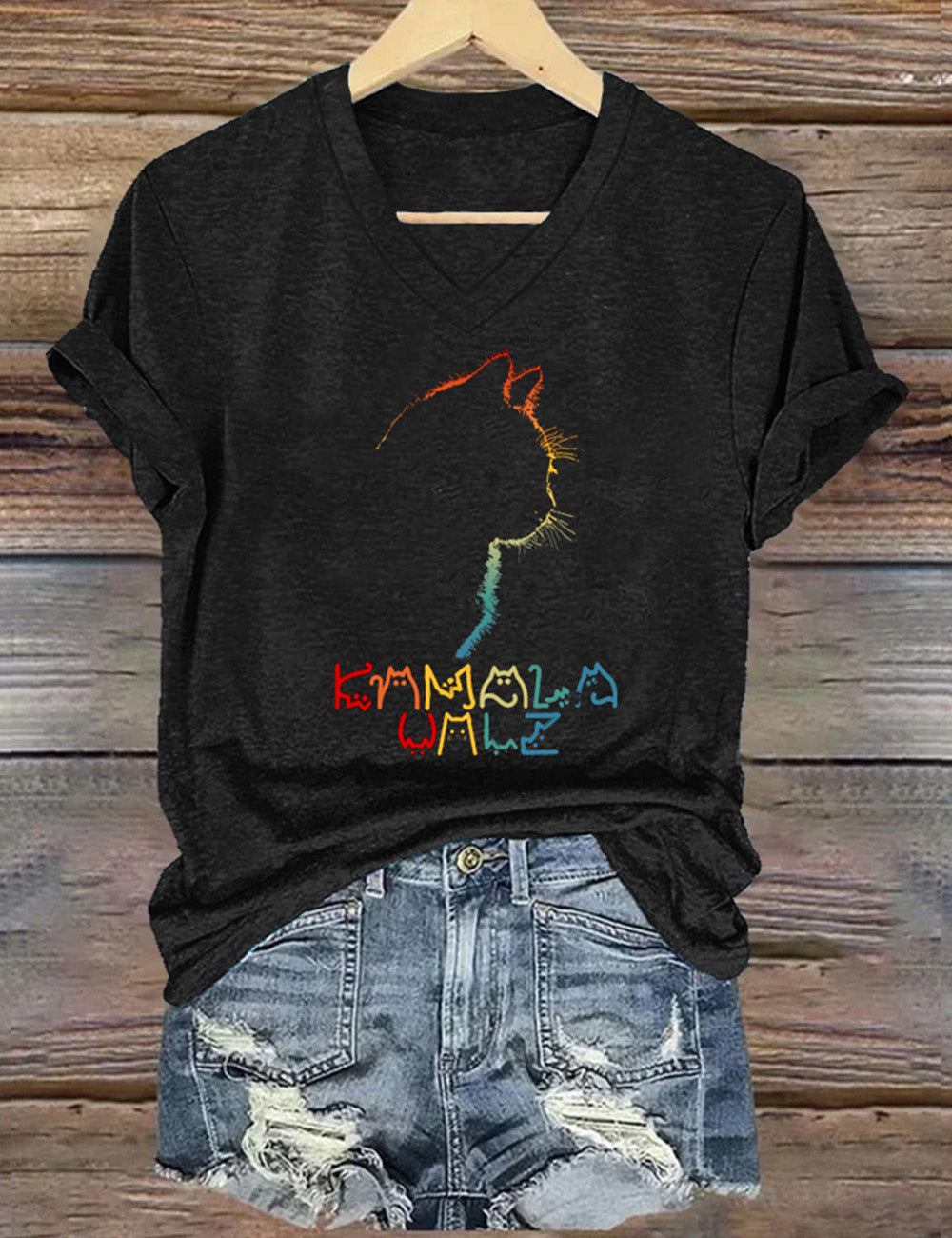 Women's Comma La Cat Print T-Shirt