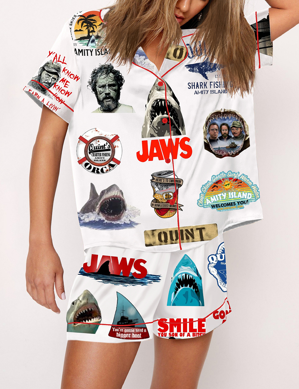 Women's Jaws 50th Anniversary Jaws Movie Fans Print Pajama Set