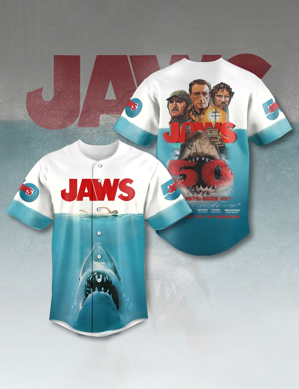 Jaws 50th Anniversary 1975-2025 Blue Baseball Jersey