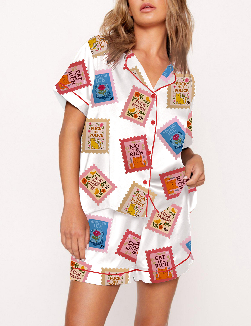 Women's Abolish ICE Stamps Of Dissent Whimsical Political Stamp Print Pajama Set