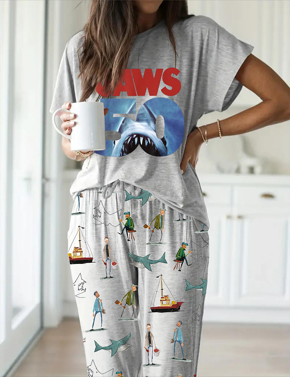 Women's Jaws 50th Anniversary Grey Pajama Set