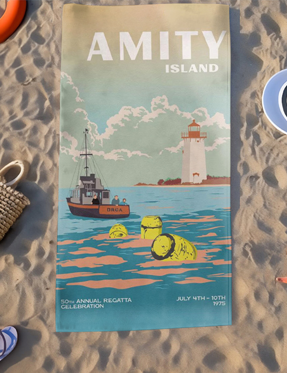 Vintage Amity Island Travel Jaws Movie Beach Towel 