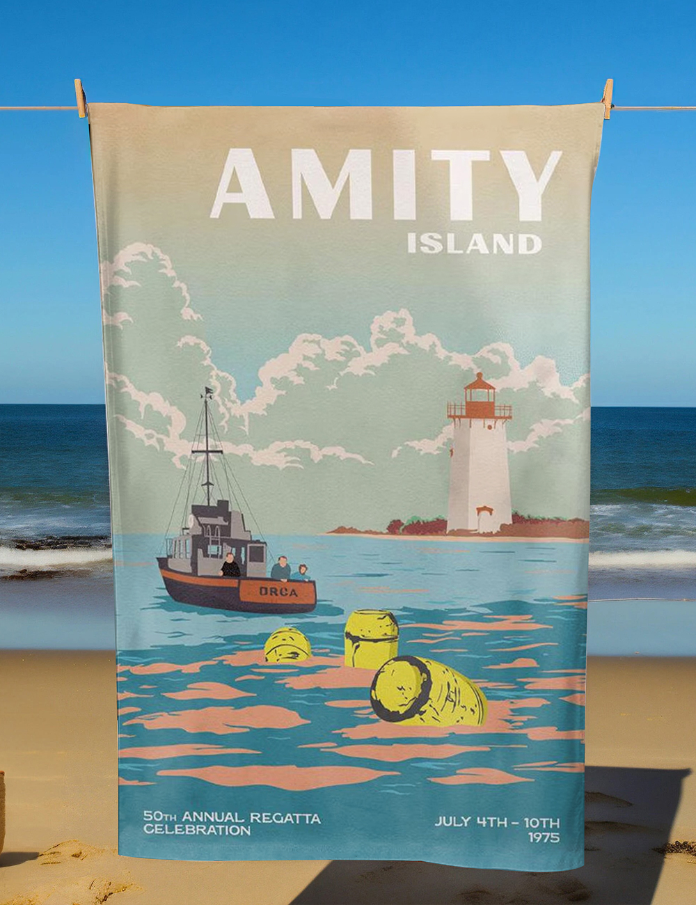 Vintage Amity Island Travel Jaws Movie Beach Towel 