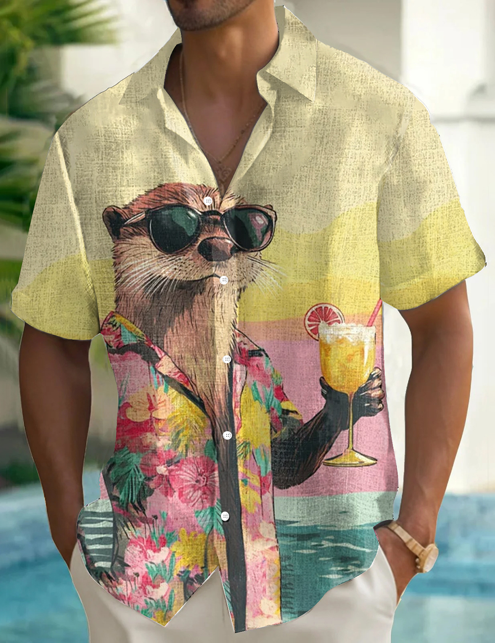 Men's Otter Cocktail Leisure Vacation Art Printed Shirt