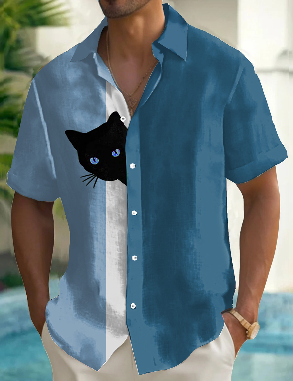Men's Fun Hide And Seek Black Cat Printed Shirt