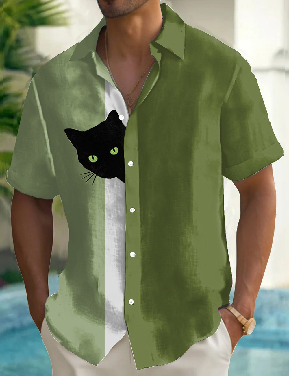 Men's Fun Hide And Seek Black Cat Printed Shirt