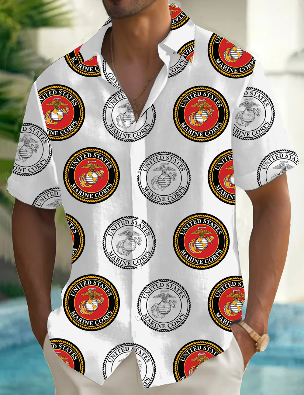 Men's United States Marine Corps Emblem USMC Eagle Printed Shirt