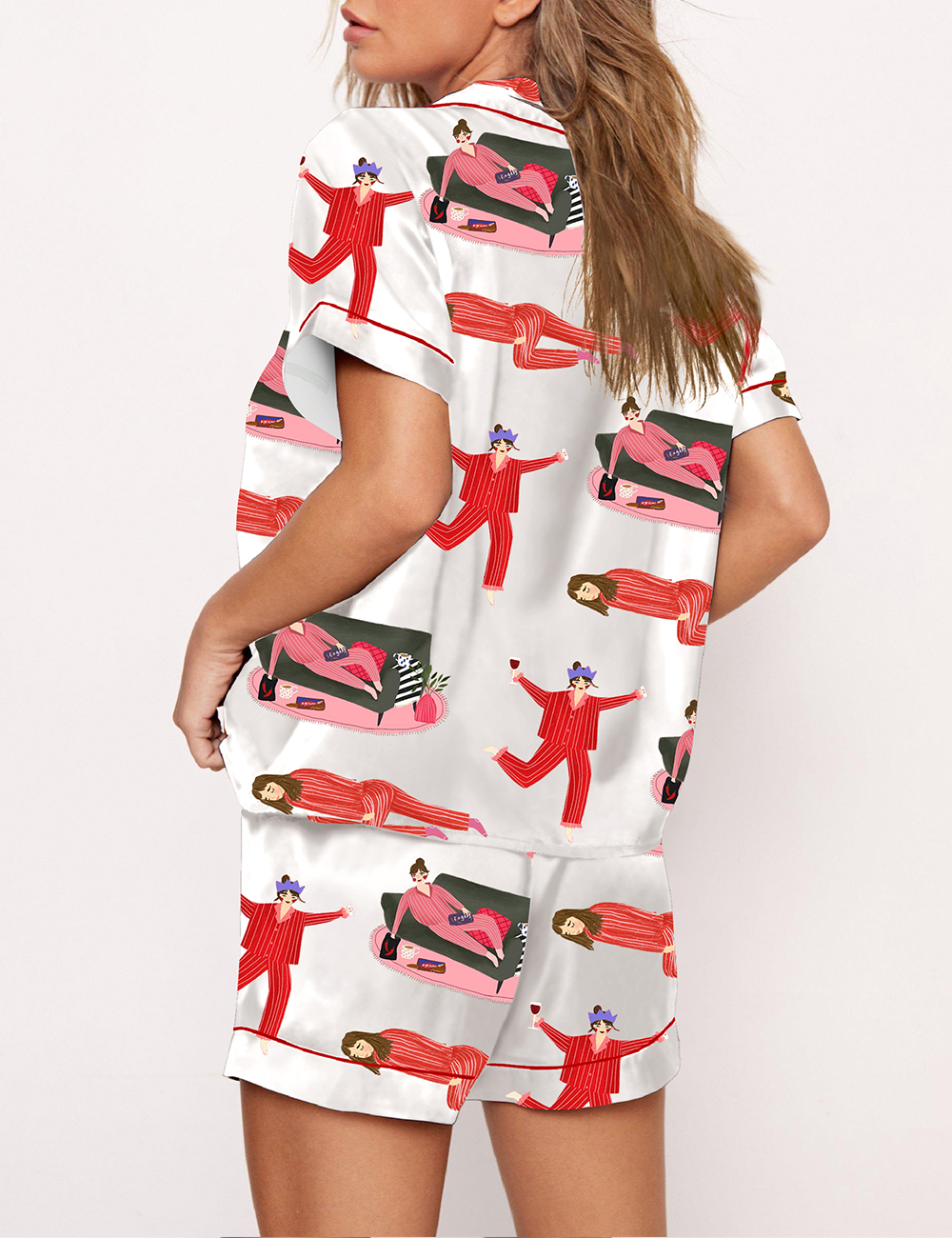 Women's Drinking And Lying On The Sofa In Pajamas My Status At Home Pajama Set
