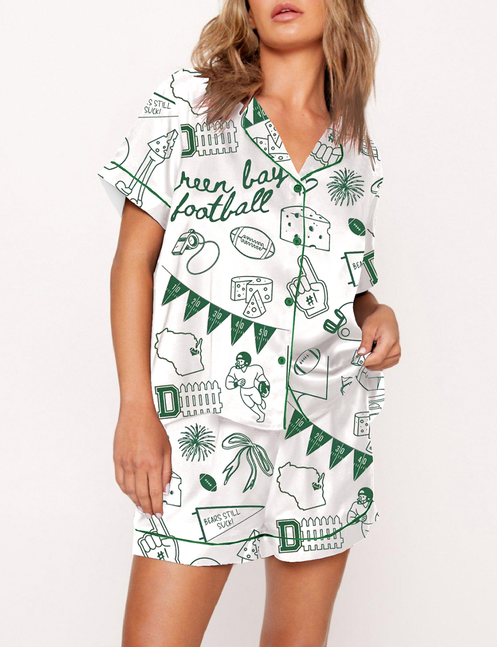 Women's Green Bay Cheesehead Football Game Day Pajama Set