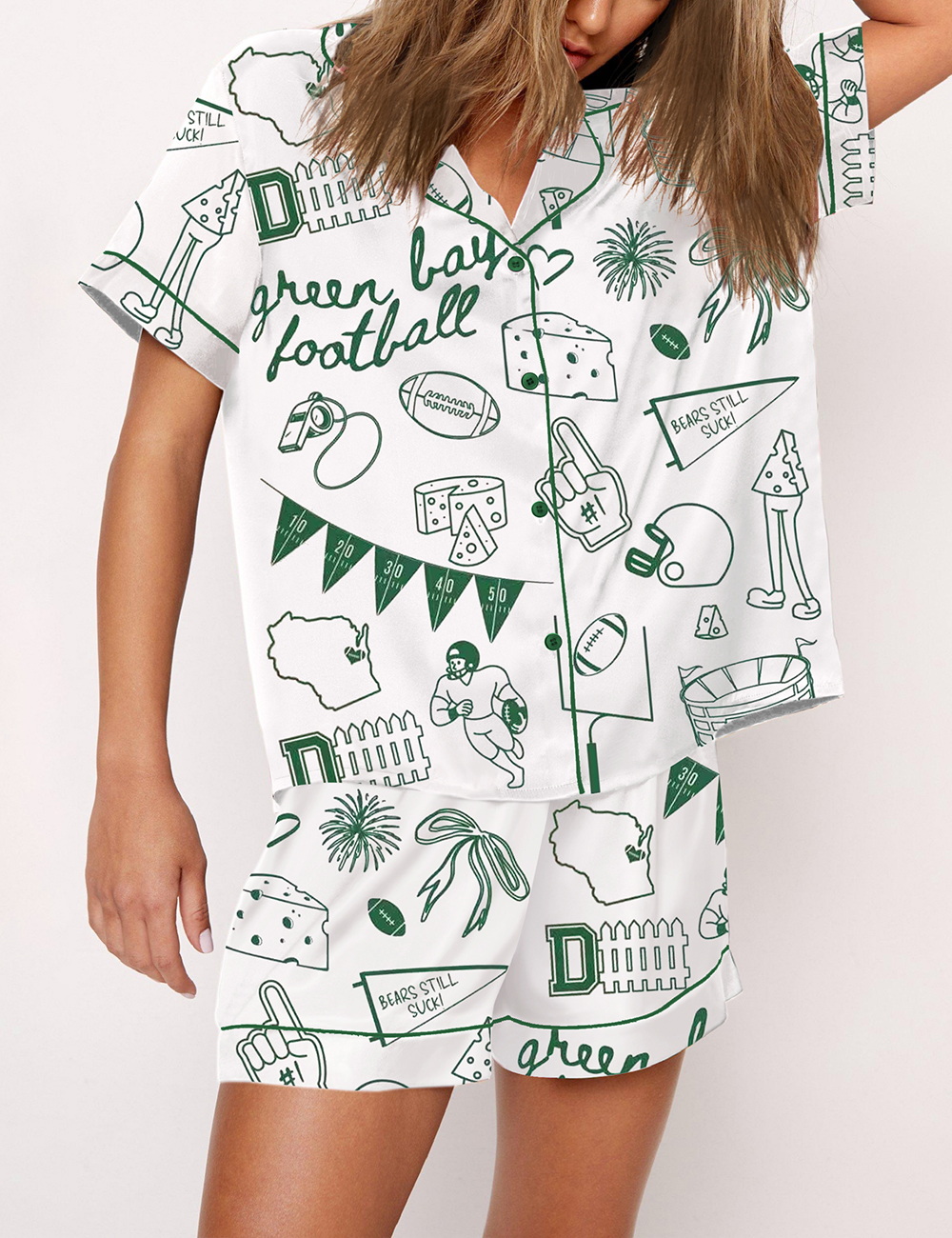 Women's Green Bay Cheesehead Football Game Day Pajama Set
