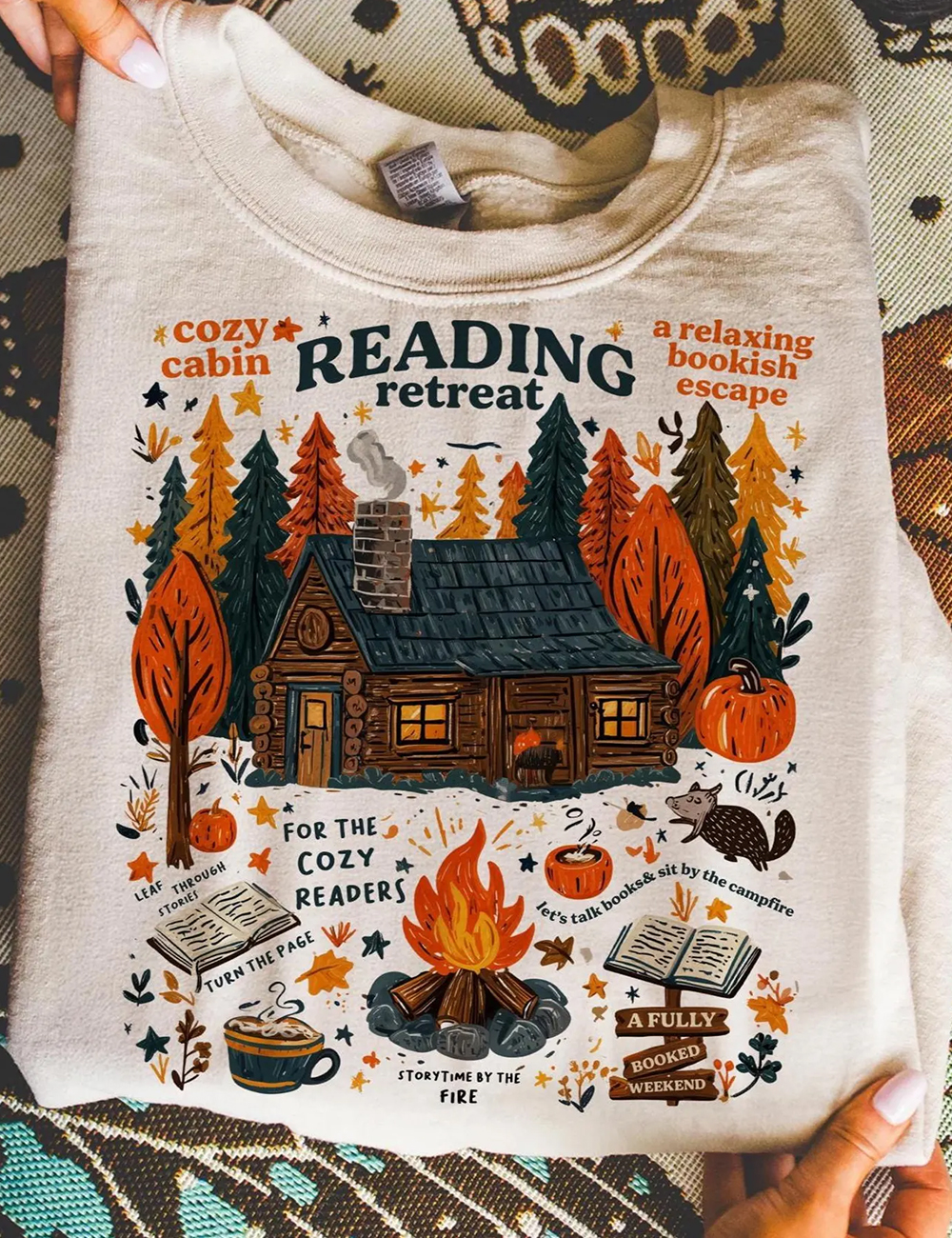 Cozy Cabin Reading Retreat Halloween Sweatshirt