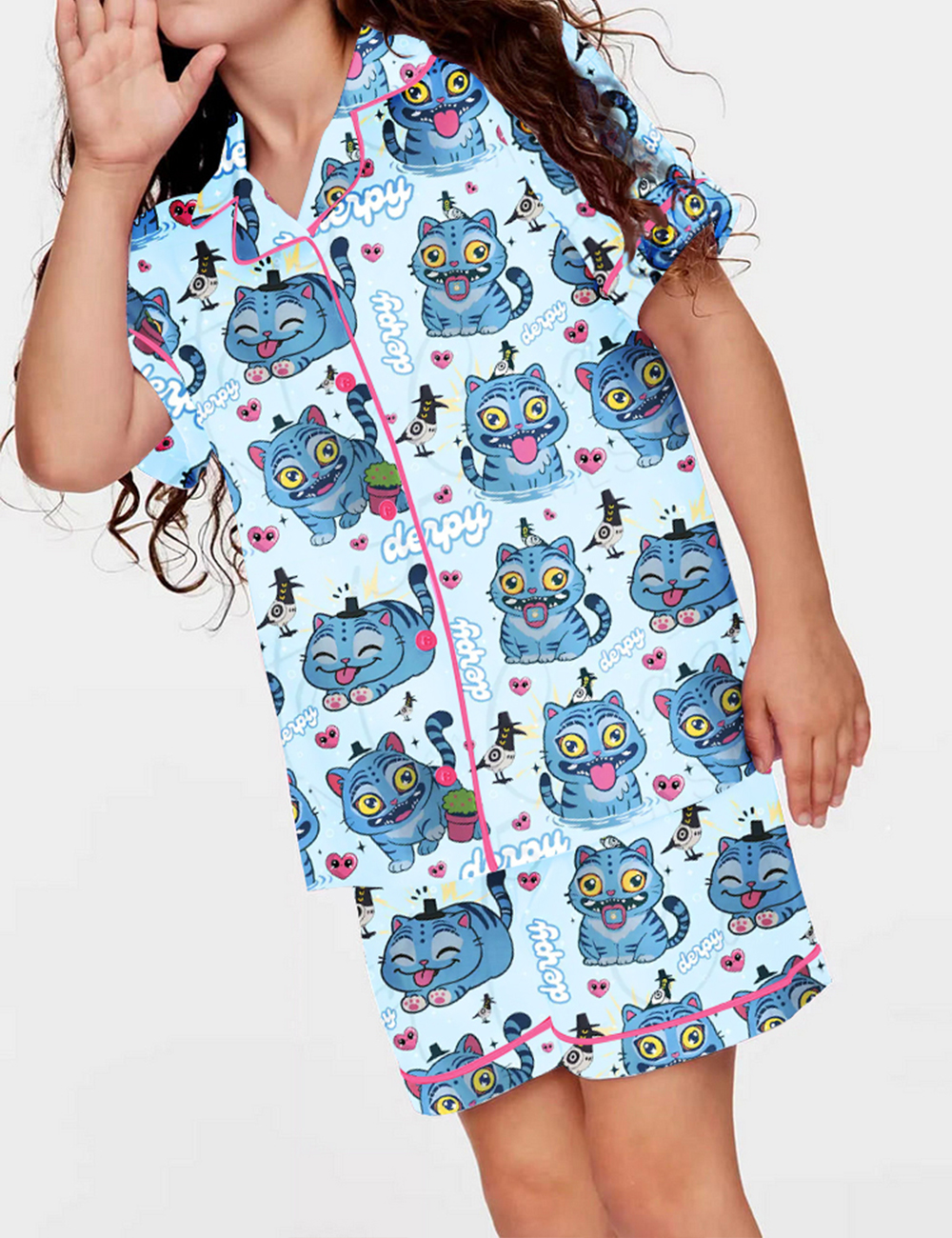 Kid's Derpy Tiger Demon Hunters Satin Pajama Set