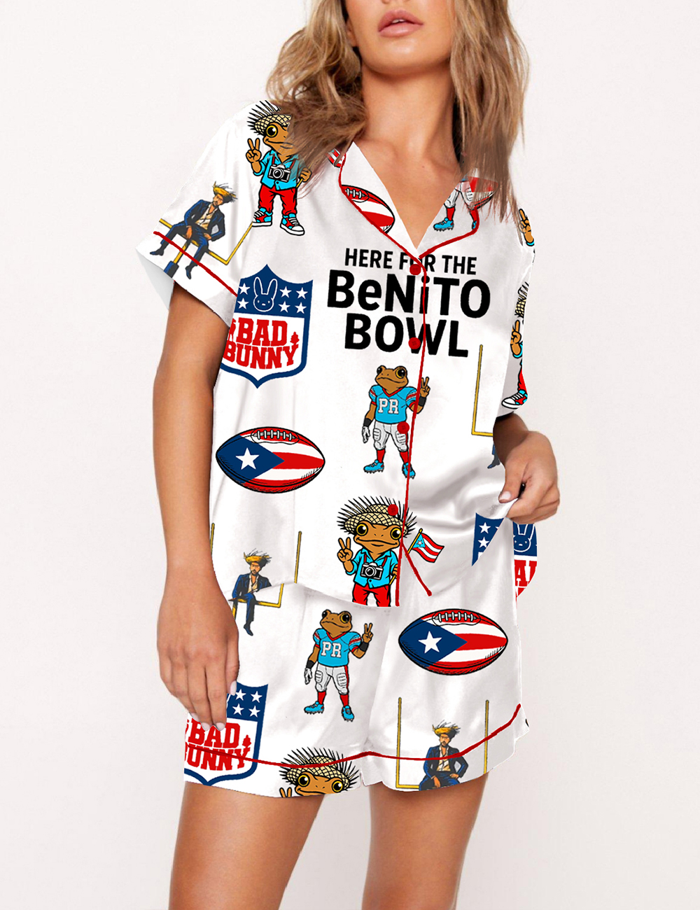 Women's Vintage Benito Bowl Football Bad Bunny Pajama Set