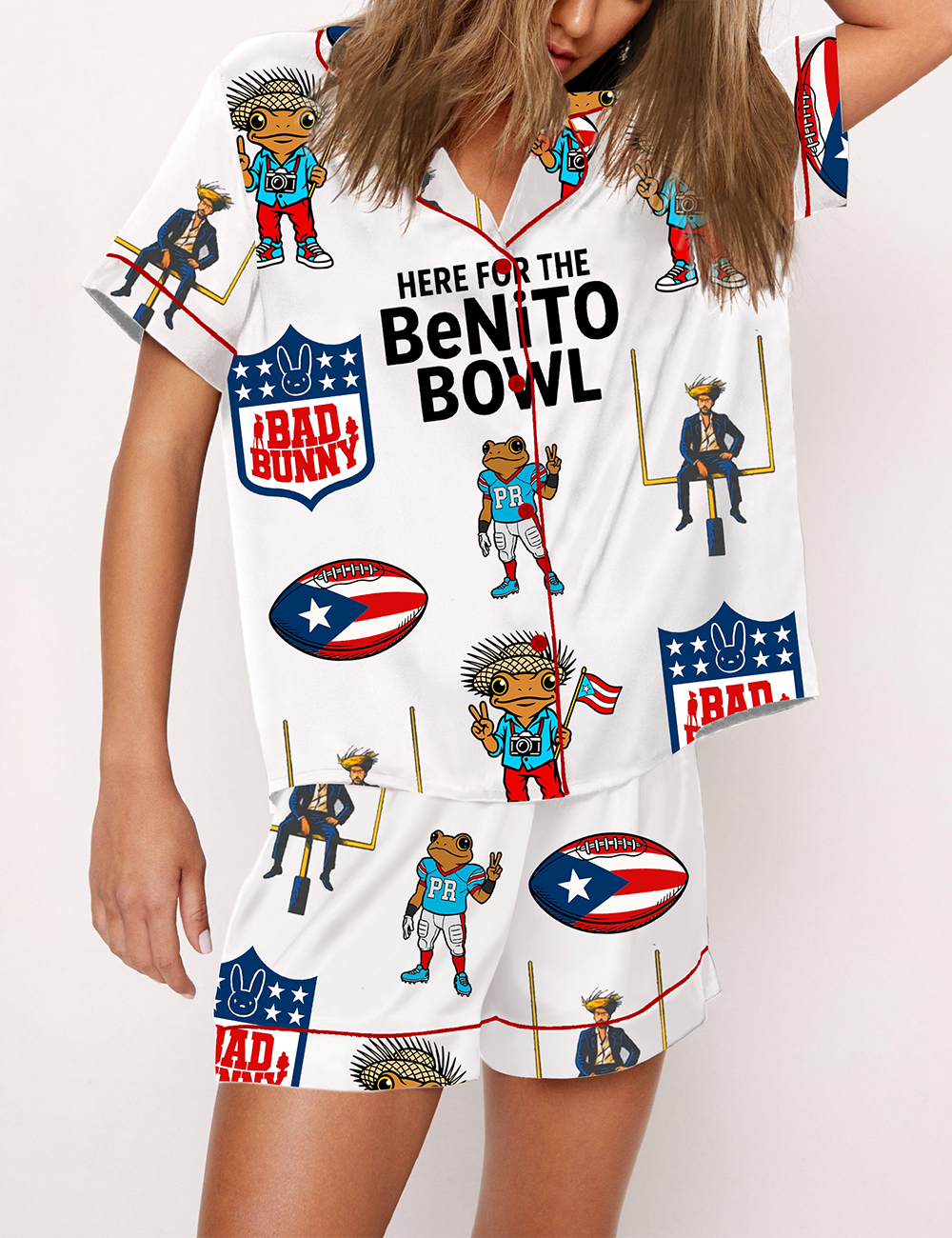 Women's Vintage Benito Bowl Football Bad Bunny Pajama Set