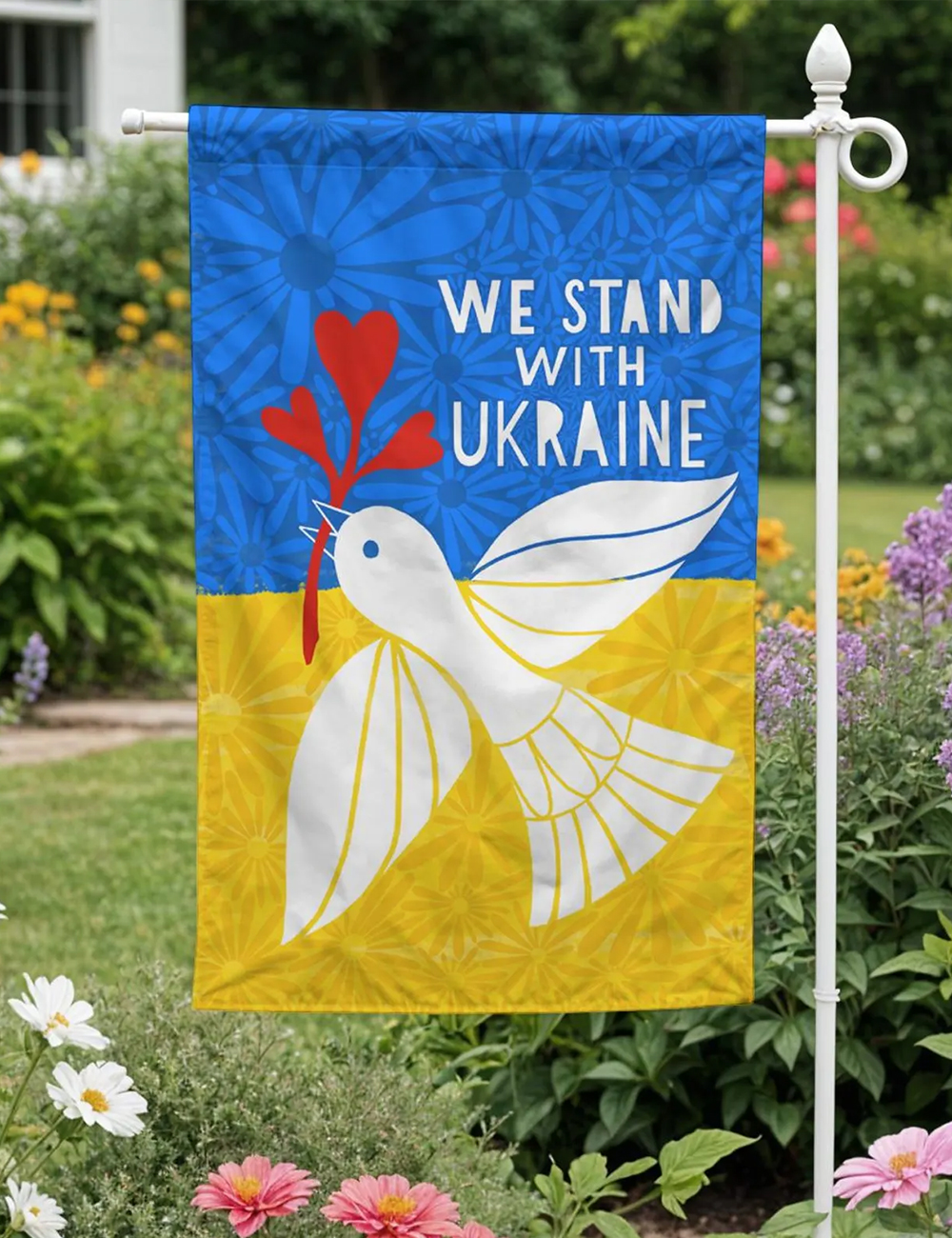 We Stand with Ukraine Stop UKR War Garden Flag