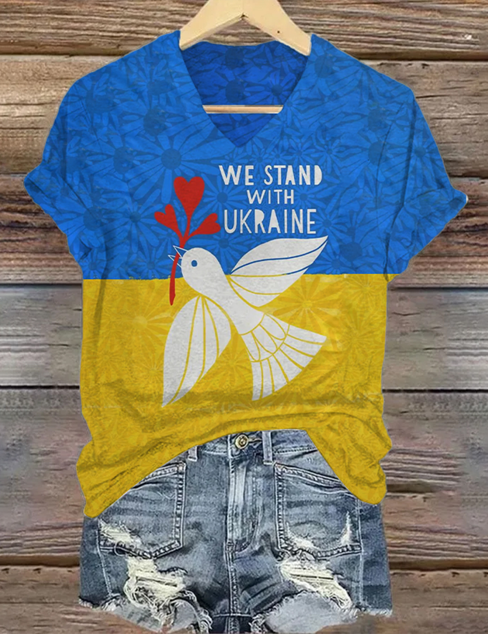 Women's We Stand with Ukraine Stop UKR War Print T-Shirt