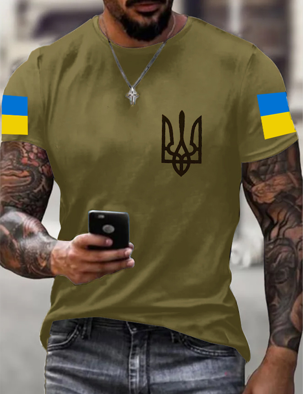 Men's We Stand with Ukraine Stop UKR War Ukraine Trident T-Shirt